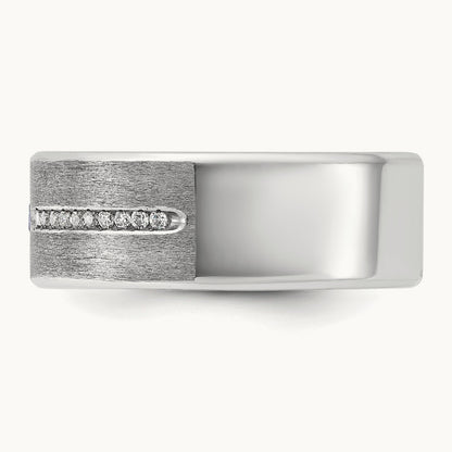 IBGoodman Men's Satin Cr. Sapphire Diamond Complete Ring, 14K White Gold