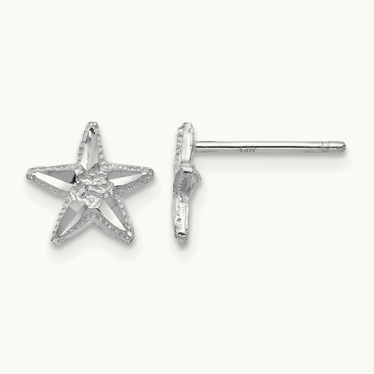 Diamond-cut Starfish Earrings — 14K White Gold