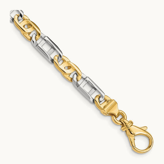 Hand Polished Fancy Link Bracelet, 5.5mm, 14K Two-tone