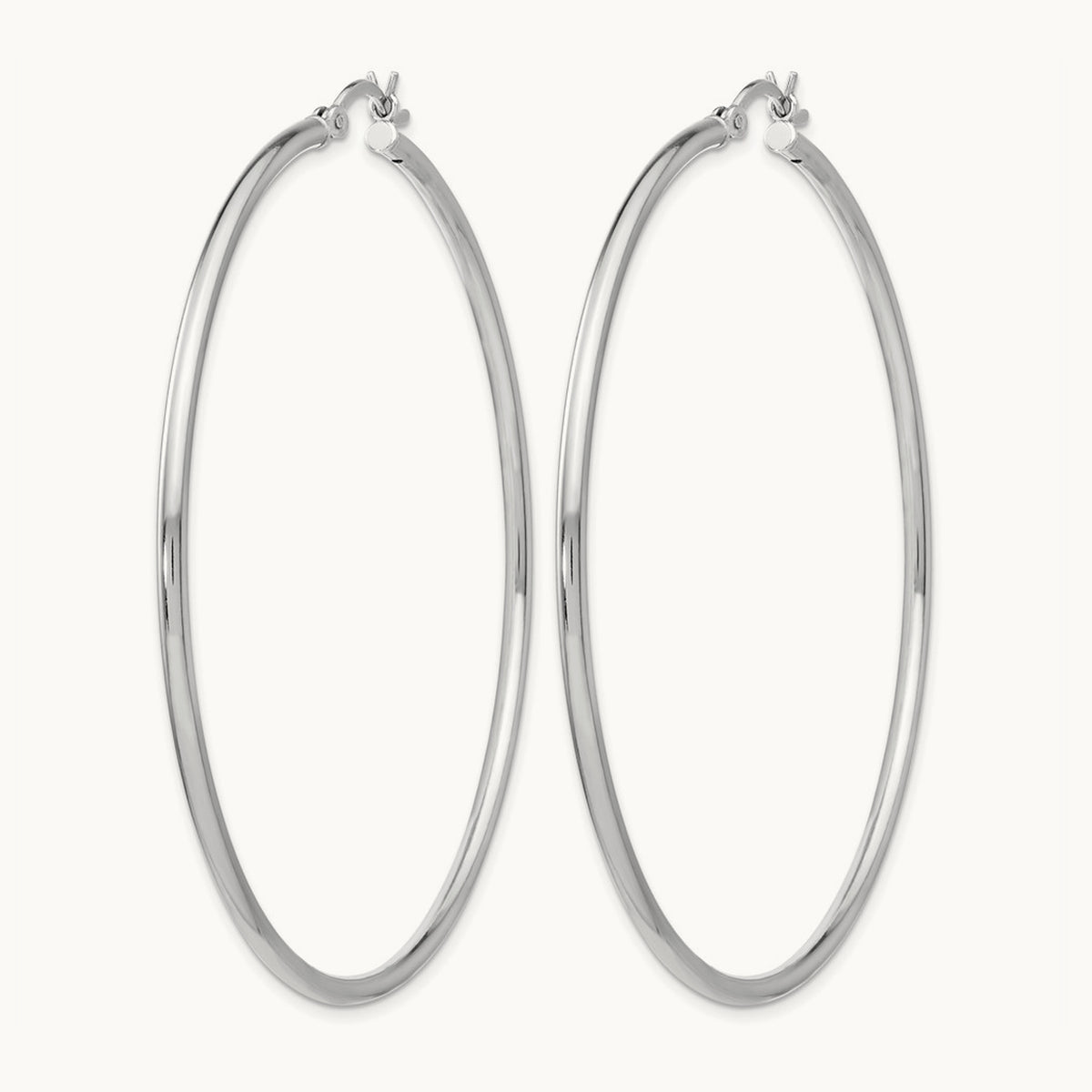 Rhodium-plated Polished Hinged Hoop Earrings, Sterling Silver — Leslie's