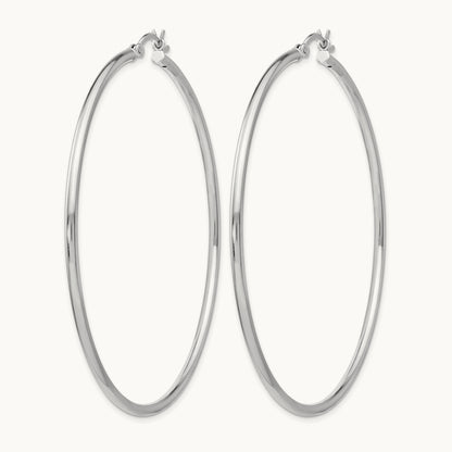 Rhodium-plated Polished Hinged Hoop Earrings, Sterling Silver — Leslie's