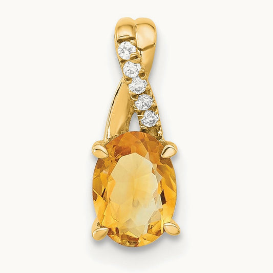 Oval Citrine and Diamond Pendant — 14K Yellow Gold
