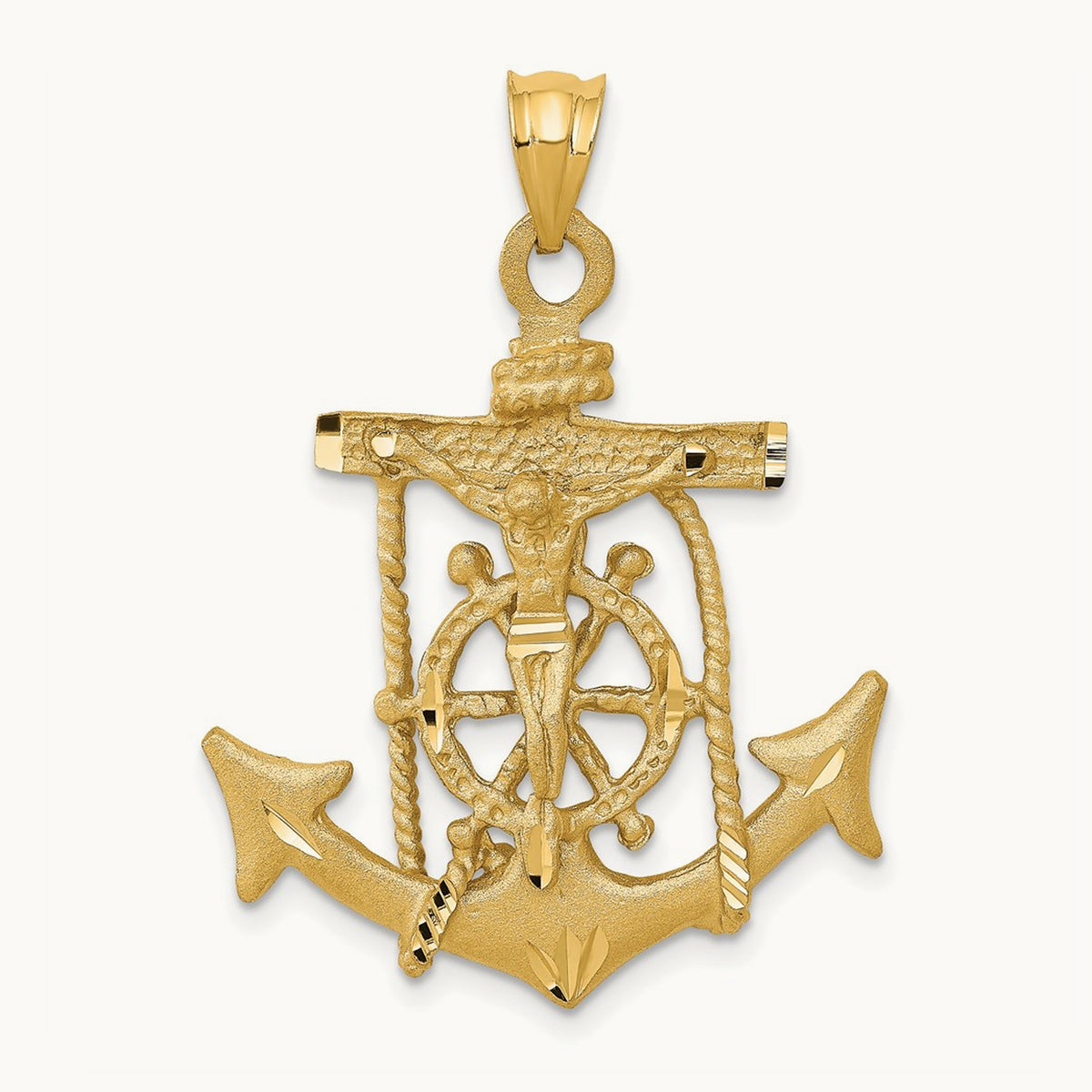 Mariners Crucifix Pendant — 14K Yellow Gold, 40mm