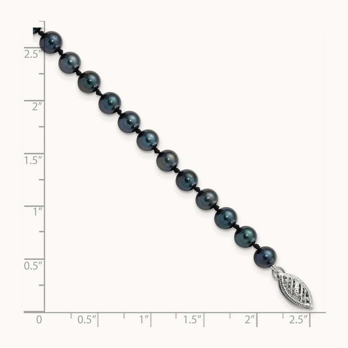 5- Round Black Saltwater Akoya Cultured Pearl Bracelet, 14K White Gold