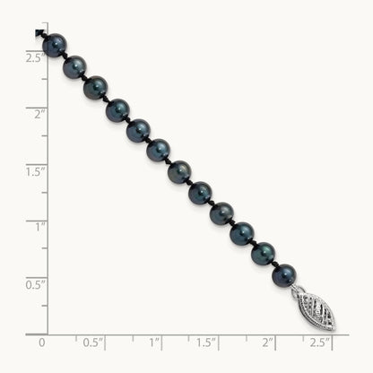 5- Round Black Saltwater Akoya Cultured Pearl Bracelet, 14K White Gold