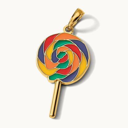 3D Enameled Lollipop Pendant, 14K