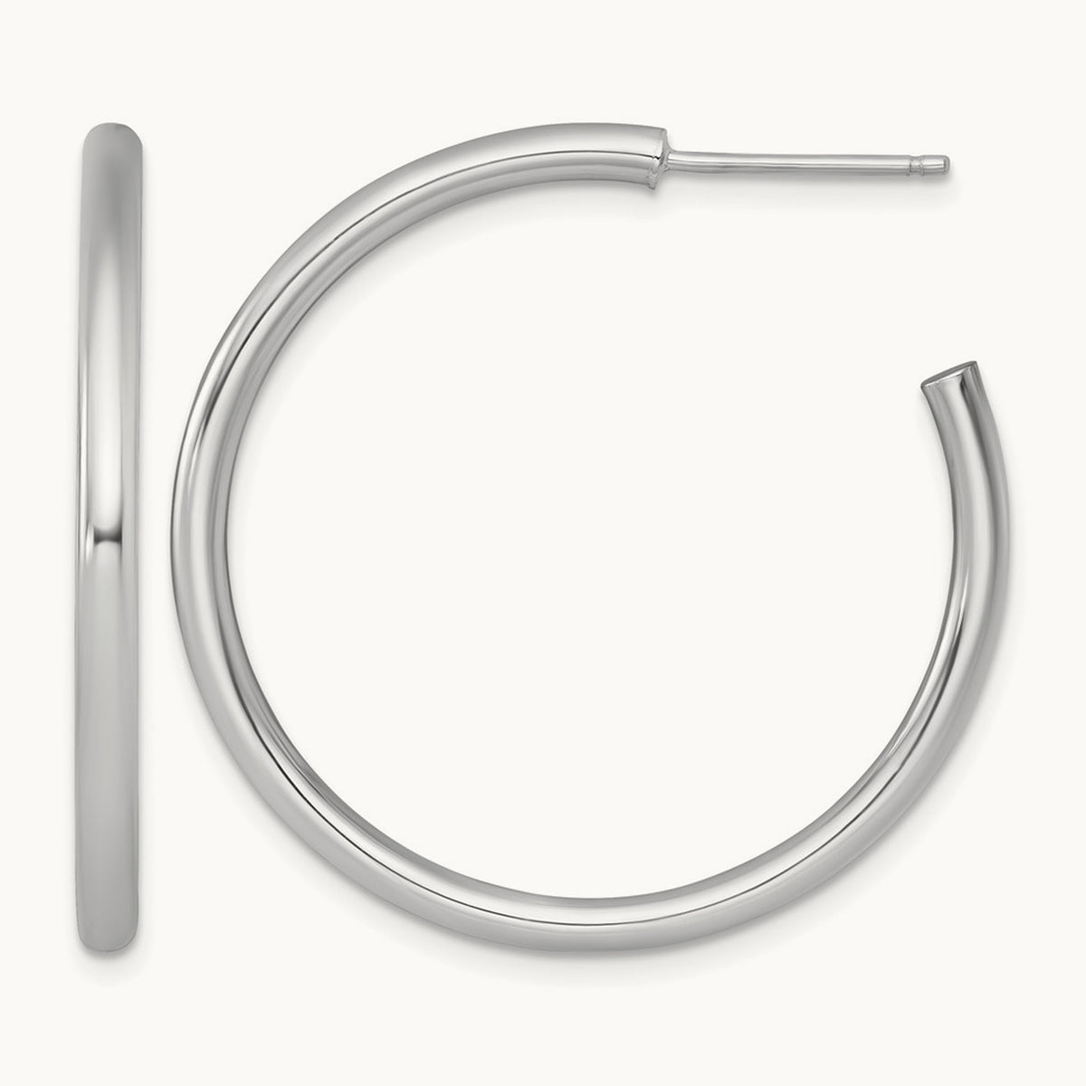2.5 x Polished Post Hoop Earrings — 14K White Gold