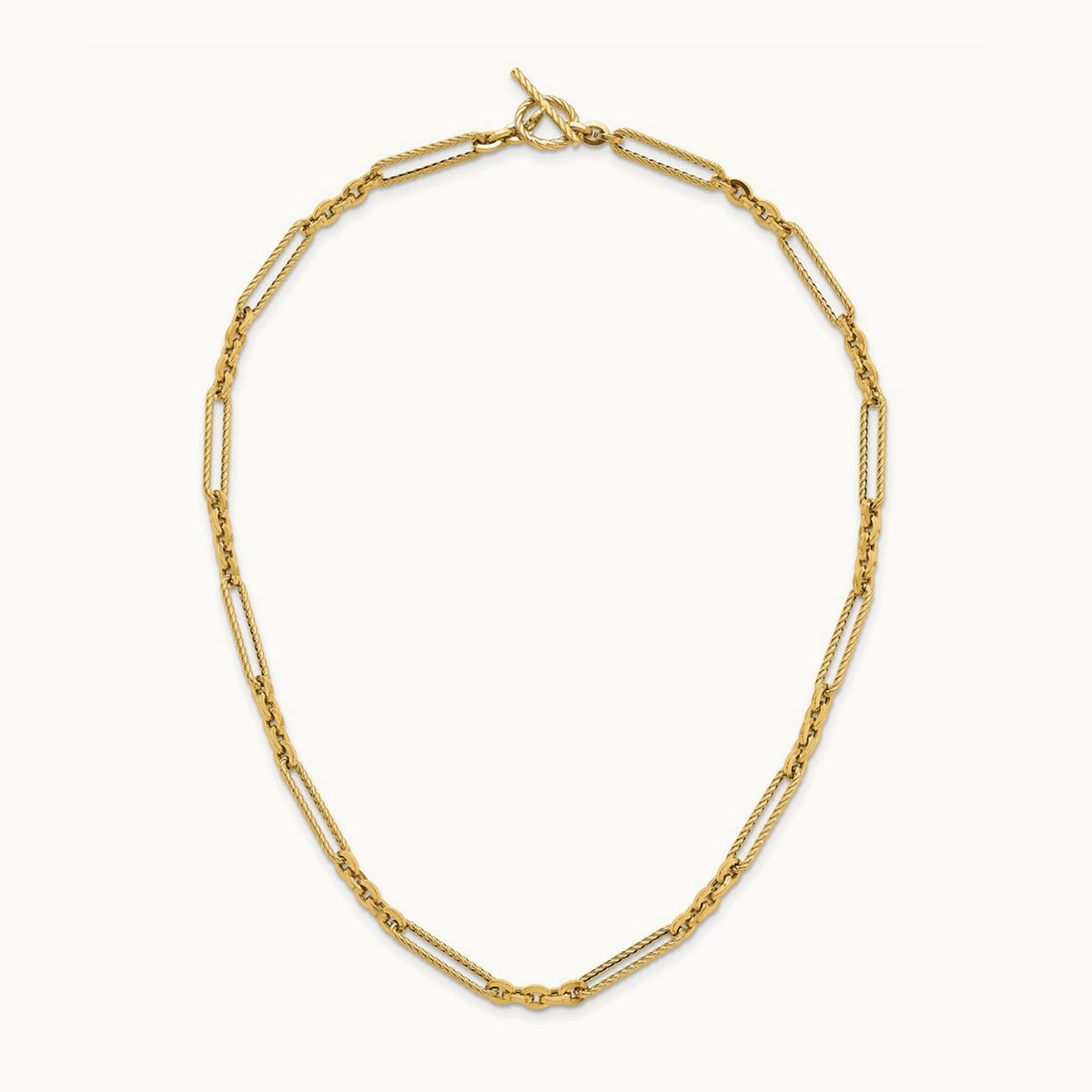Polished and Textured 18in Fancy Link Toggle Necklace, 14K
