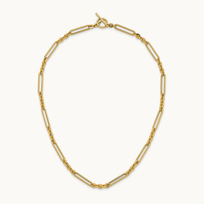 Polished and Textured 18in Fancy Link Toggle Necklace, 14K