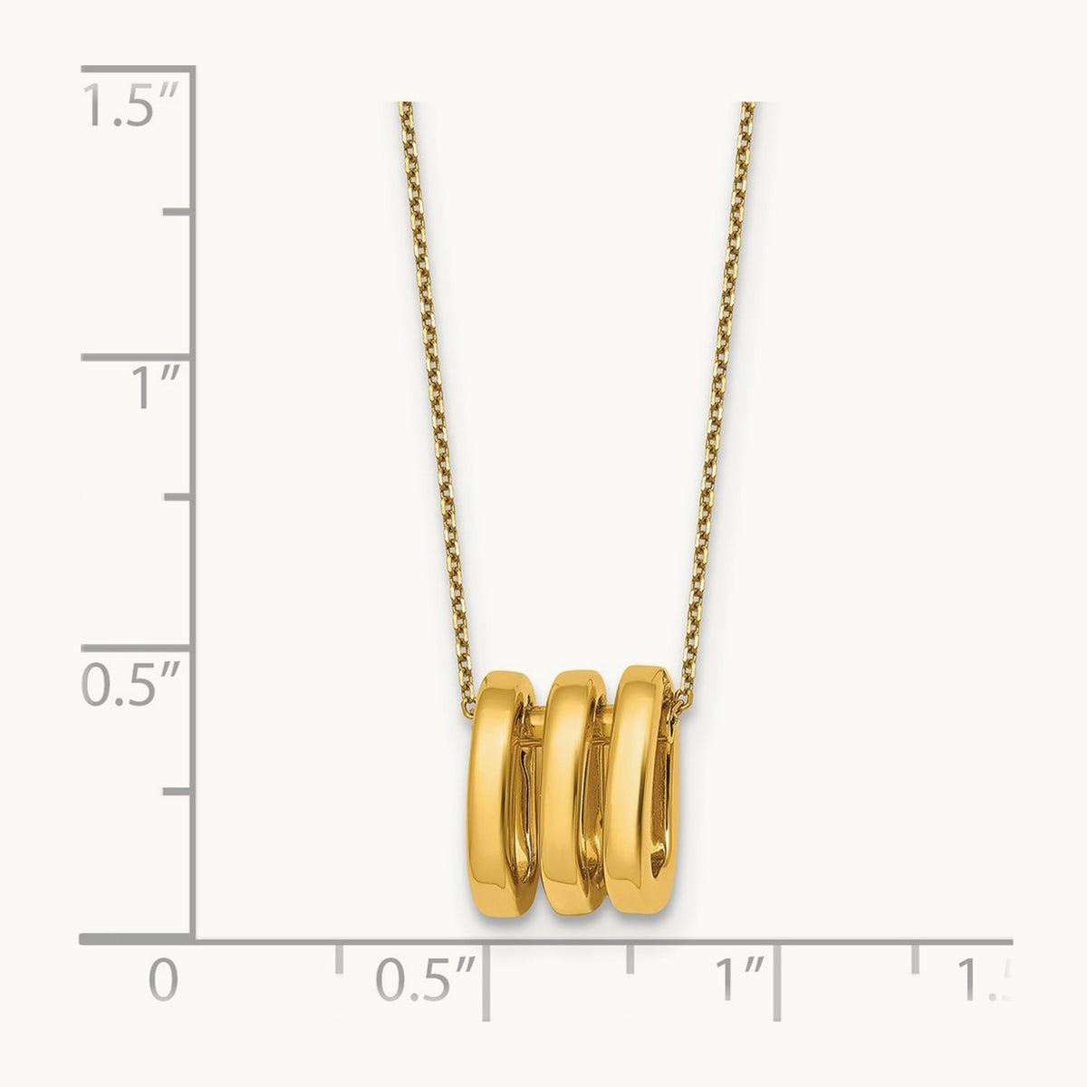 Polished 3 Oval Rings 16in With 2in Ext Necklace, 14K