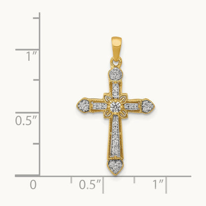 1/6ct. Diamond Filigree Cross Pendant — 14K Yellow Gold, 28mm