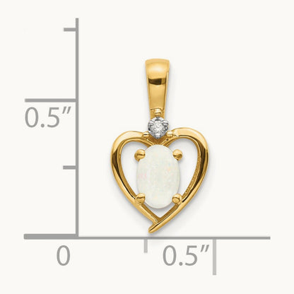 Opal and Diamond Heart Pendant — 14K Yellow Gold