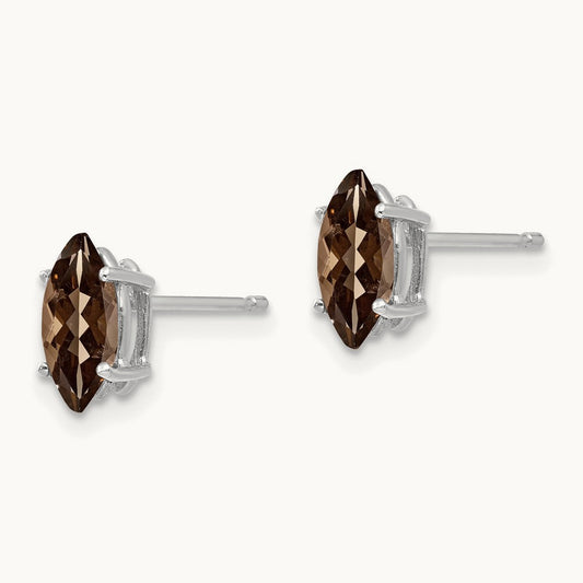 8x4mm Marquise Smoky Quartz Earring, 14K White Gold