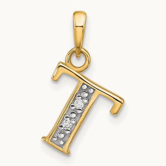 Diamond Letter T Initial Pendant, 14K with Rhodium