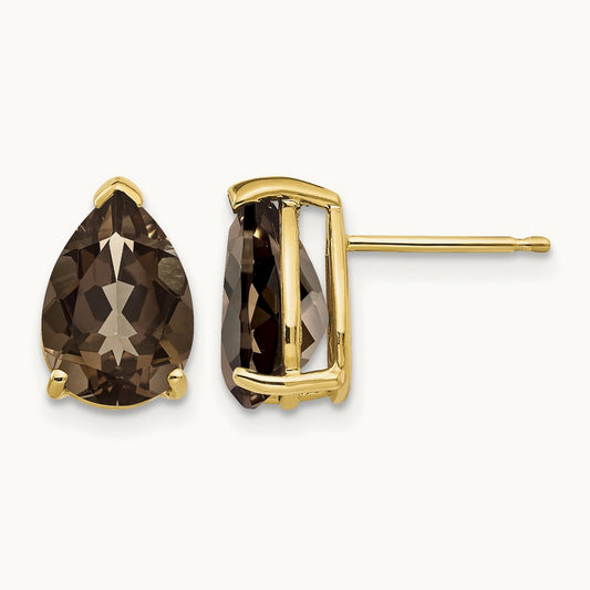 10x7 Pear Smoky Quartz Earrings — 14K Yellow Gold