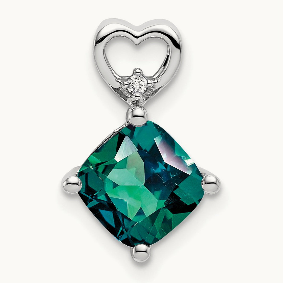 Created Alexandrite and Diamond Heart Chain Slide, 14K White Gold