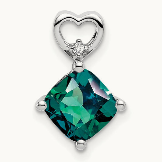Created Alexandrite and Diamond Heart Chain Slide, 14K White Gold