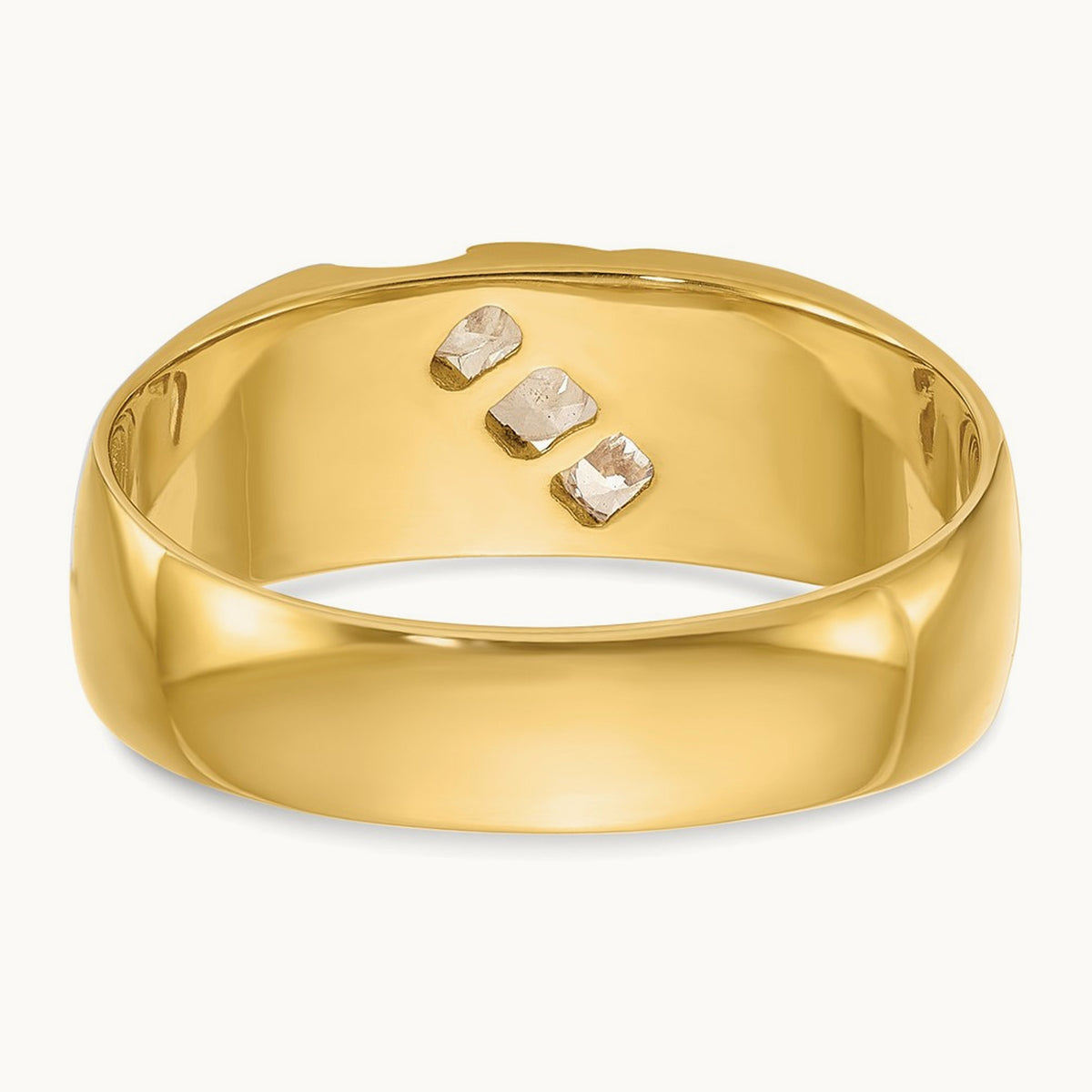 14ktt IBGoodman Men's Polished Satin & Grooved 3-Stone Diamond Ring