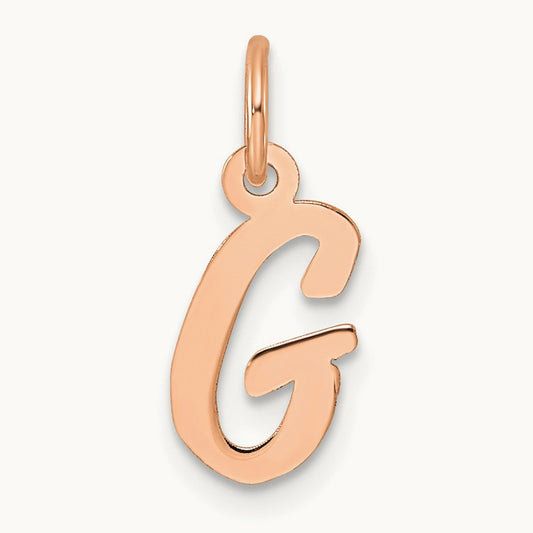Small Script Letter G Initial Charm, 14K Rose Gold