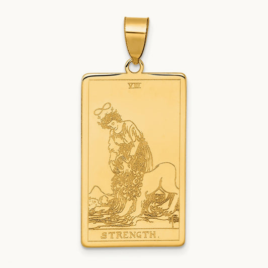 Strength Tarot Card Pendant, 14K Yellow Gold
