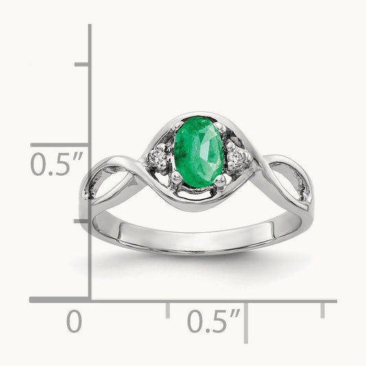 6x4mm Oval Emerald AA Diamond ring, 14K White Gold