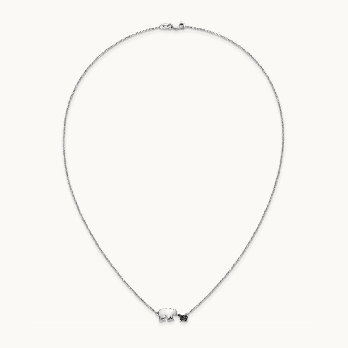 Black Diamond Mother and Baby Bear 18 in Necklace, 14K White Gold