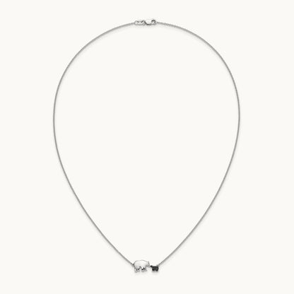 Black Diamond Mother and Baby Bear 18 in Necklace, 14K White Gold