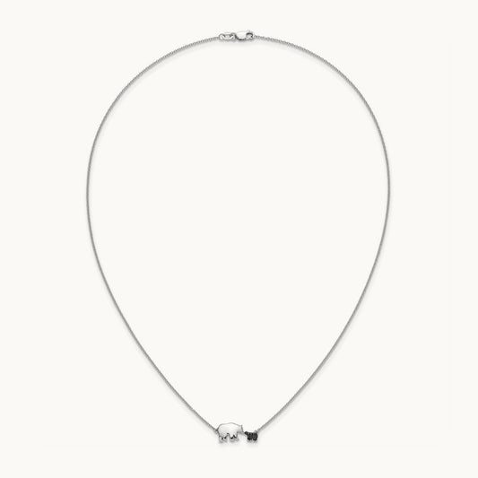 Black Diamond Mother and Baby Bear 18 in Necklace, 14K White Gold