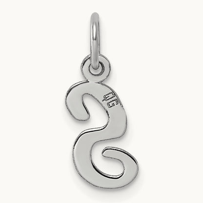 Small Script Letter S Initial Charm, 14K White Gold