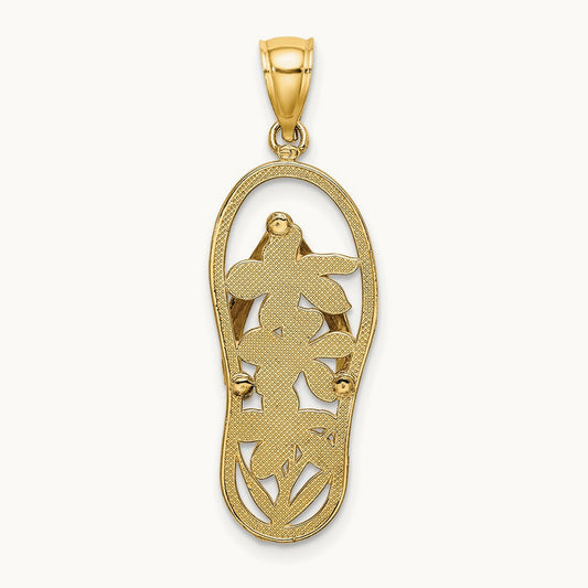 Multi Color Enamel Flower Flip-Flop Charm, 14K