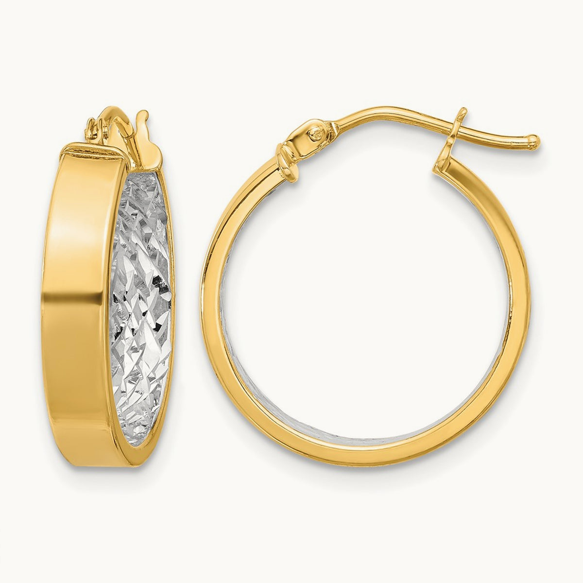 w/ White Rhodium Polished and Diamond-cut Hoop Earrings, 10K — Leslie's