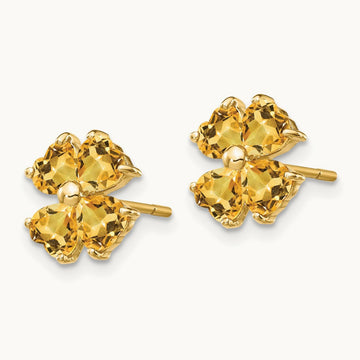 Heart-shaped Citrine Flower Post Earrings, 14K