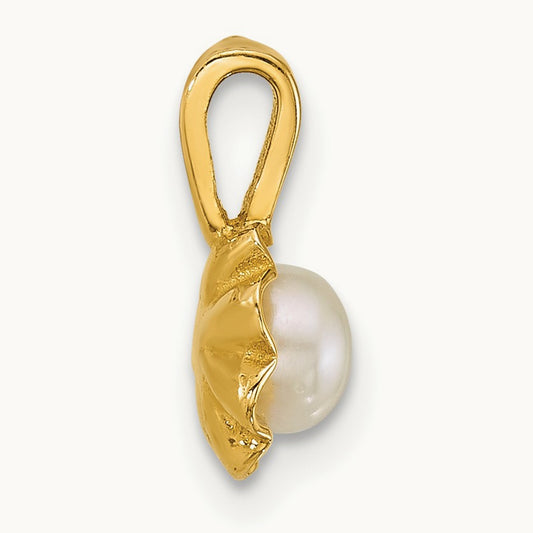 Polished 4- Button FW Cultured Pearl Flower Pendant, 5mm, 14K