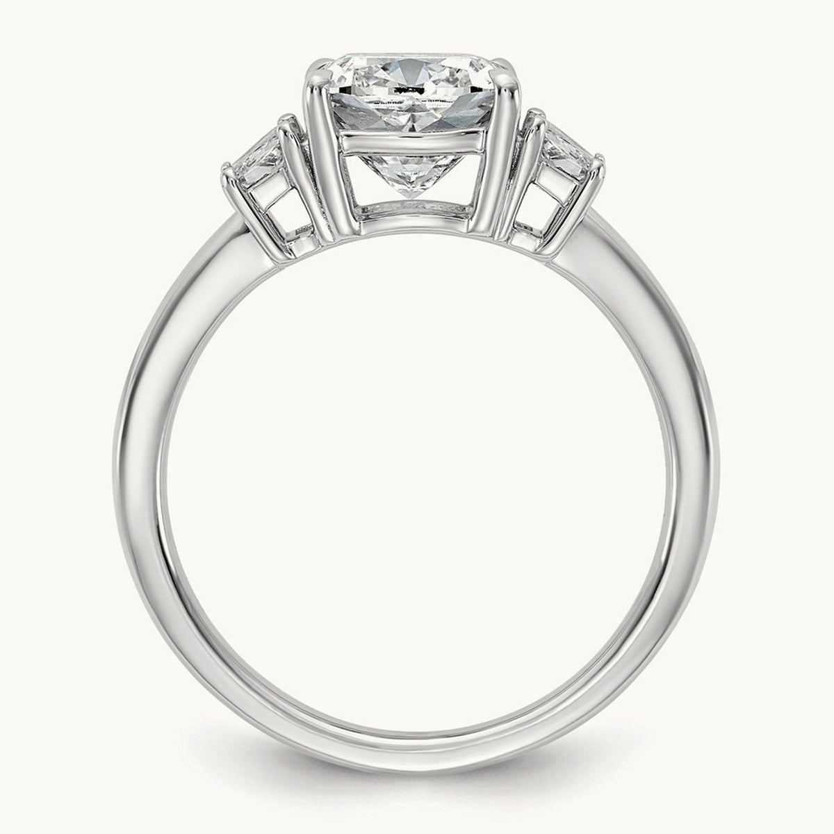 Cushion & 1/2 Moon Engagement Ring — 14K White Gold, 2 1/2 ct, 7