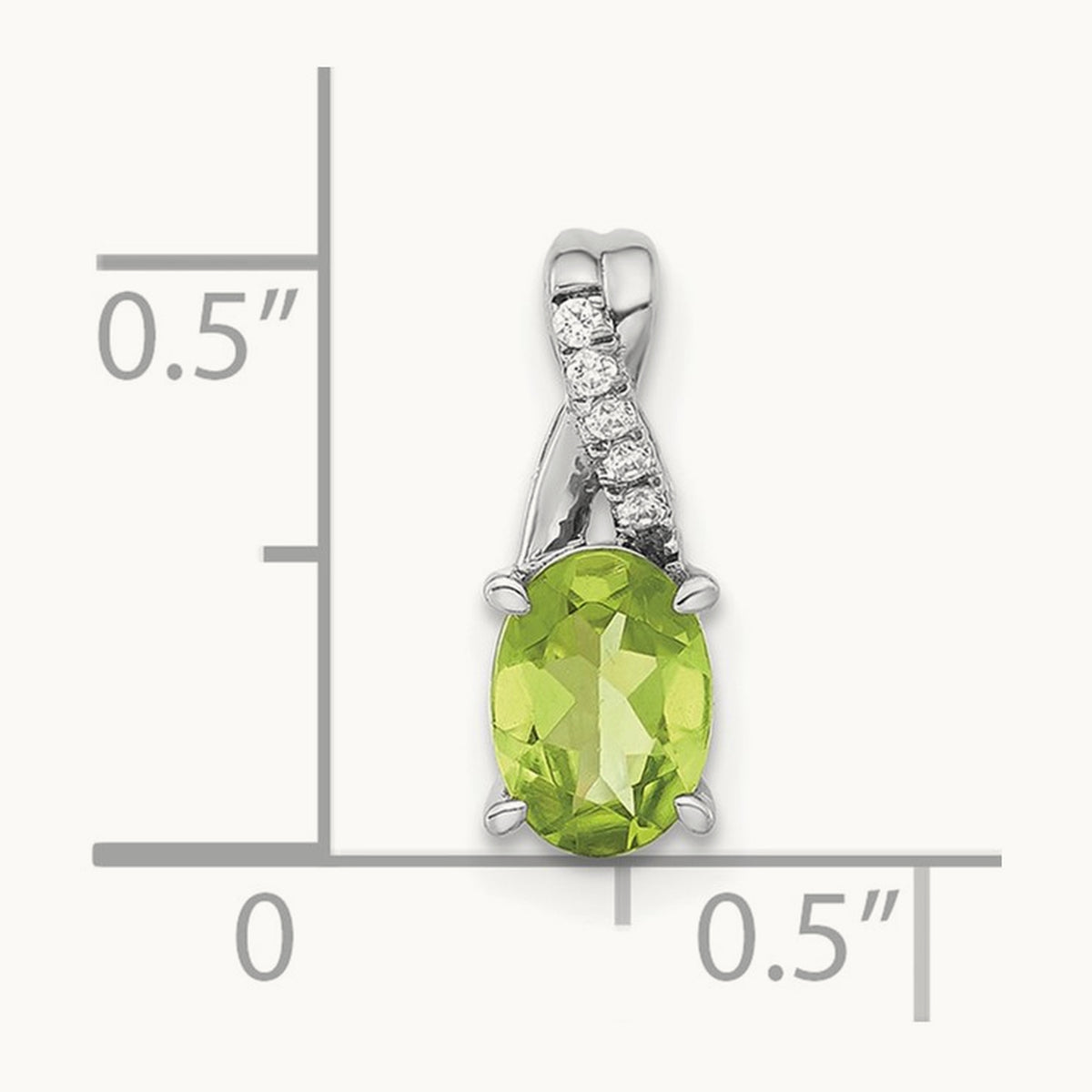 Oval Peridot and Diamond Pendant — 14K White Gold