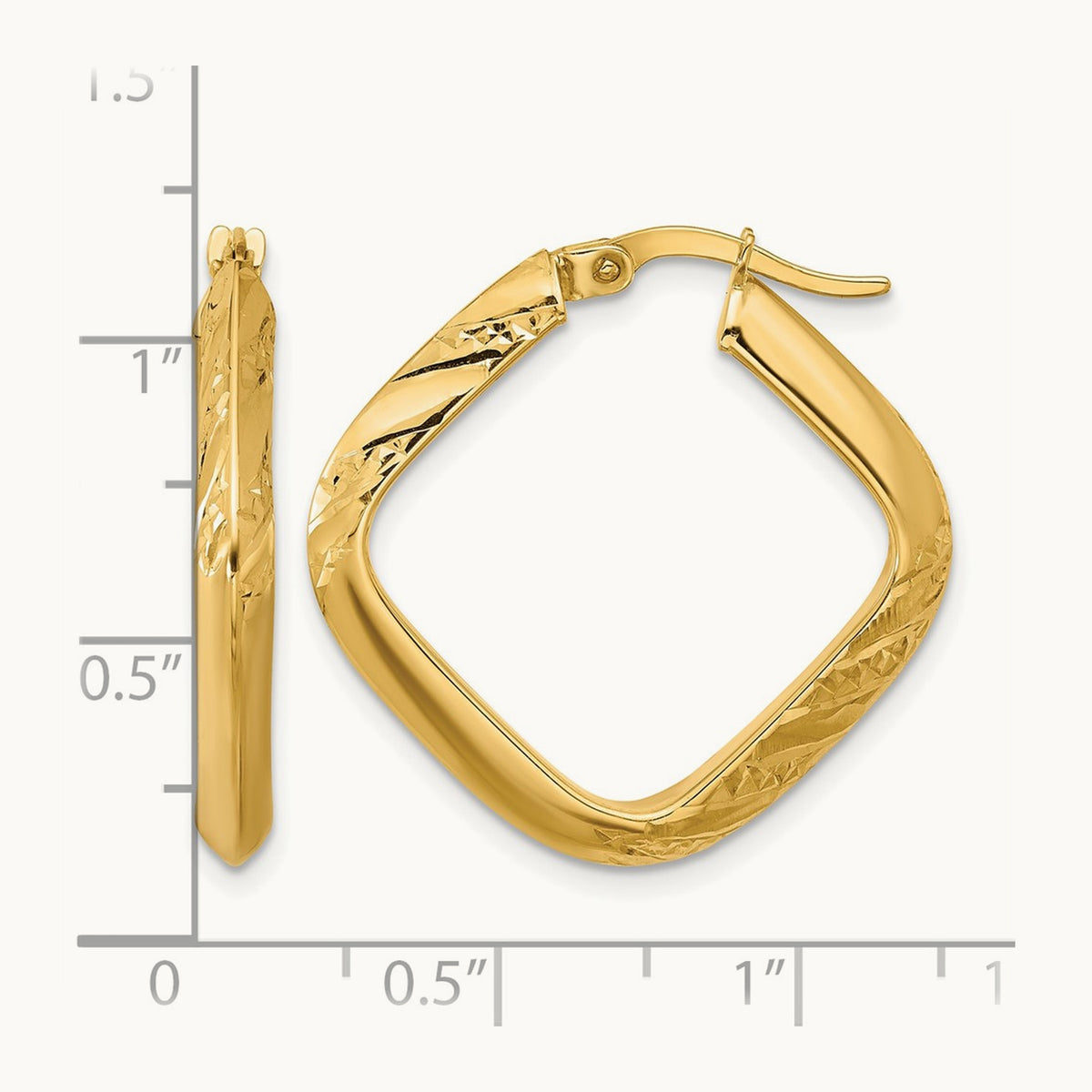 Polished and Diamond-cut Square Hoop Earrings — Leslie's — photo set