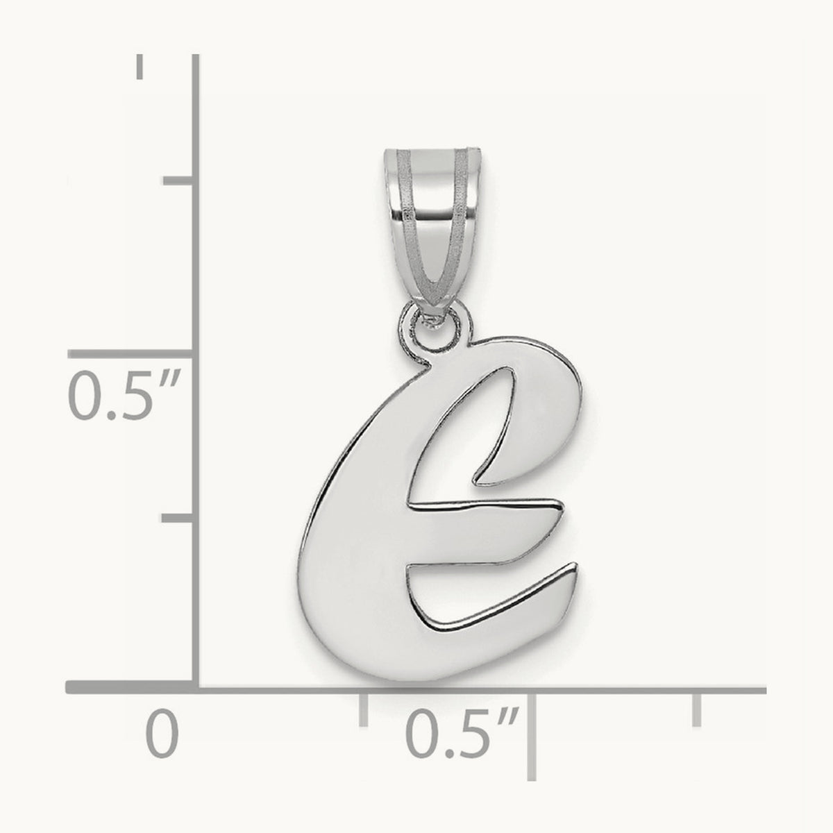 Polished Script Initial Pendant — 14K White Gold, E