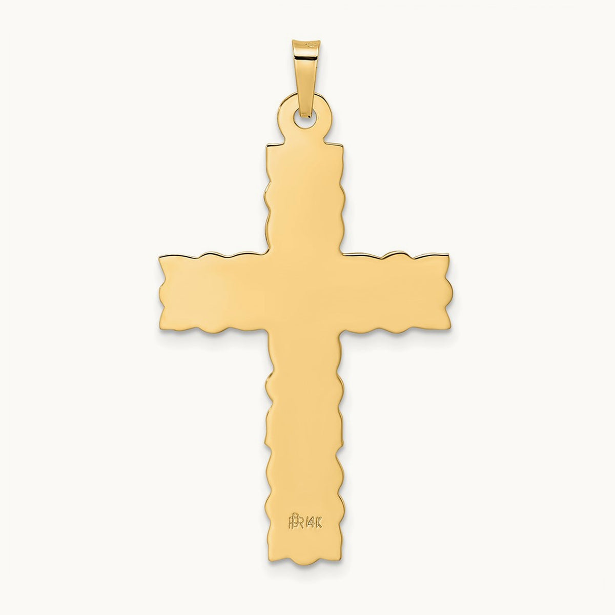 Polished and Textured Floral Solid Cross Pendant, 14K