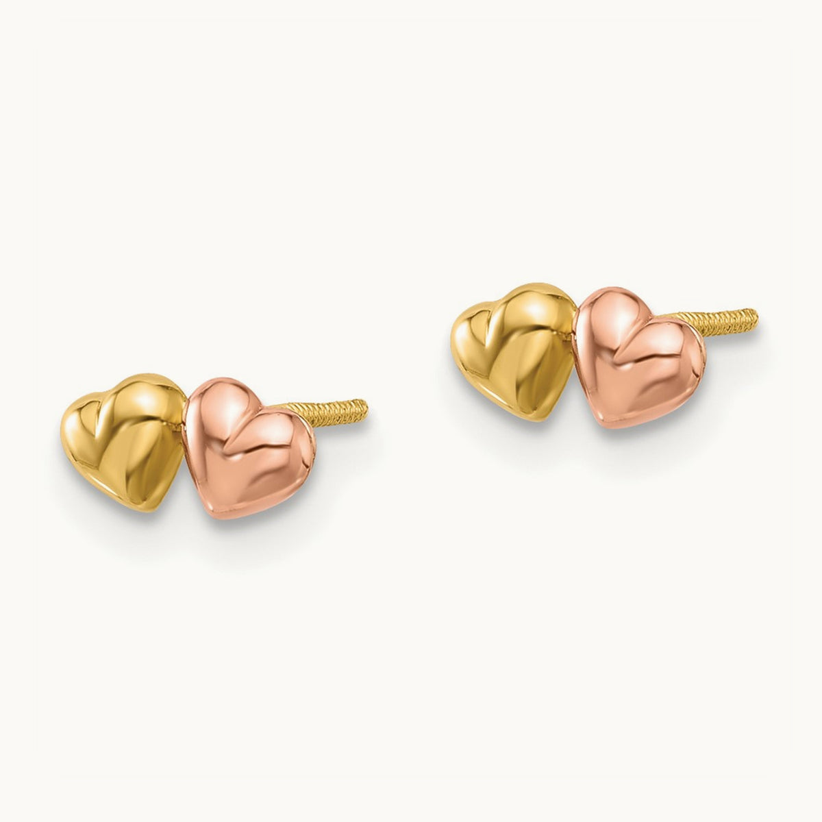 Double Hearts Screwback Post Earrings, 14K Two-tone