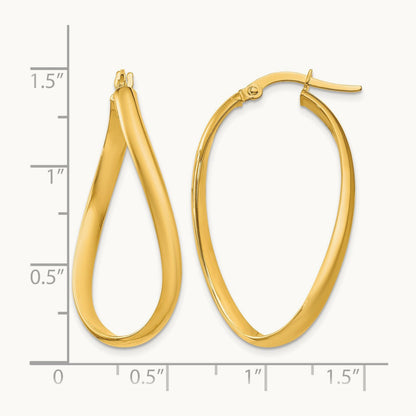 Twisted Oval Hoop Earrings, 3mm, 14K