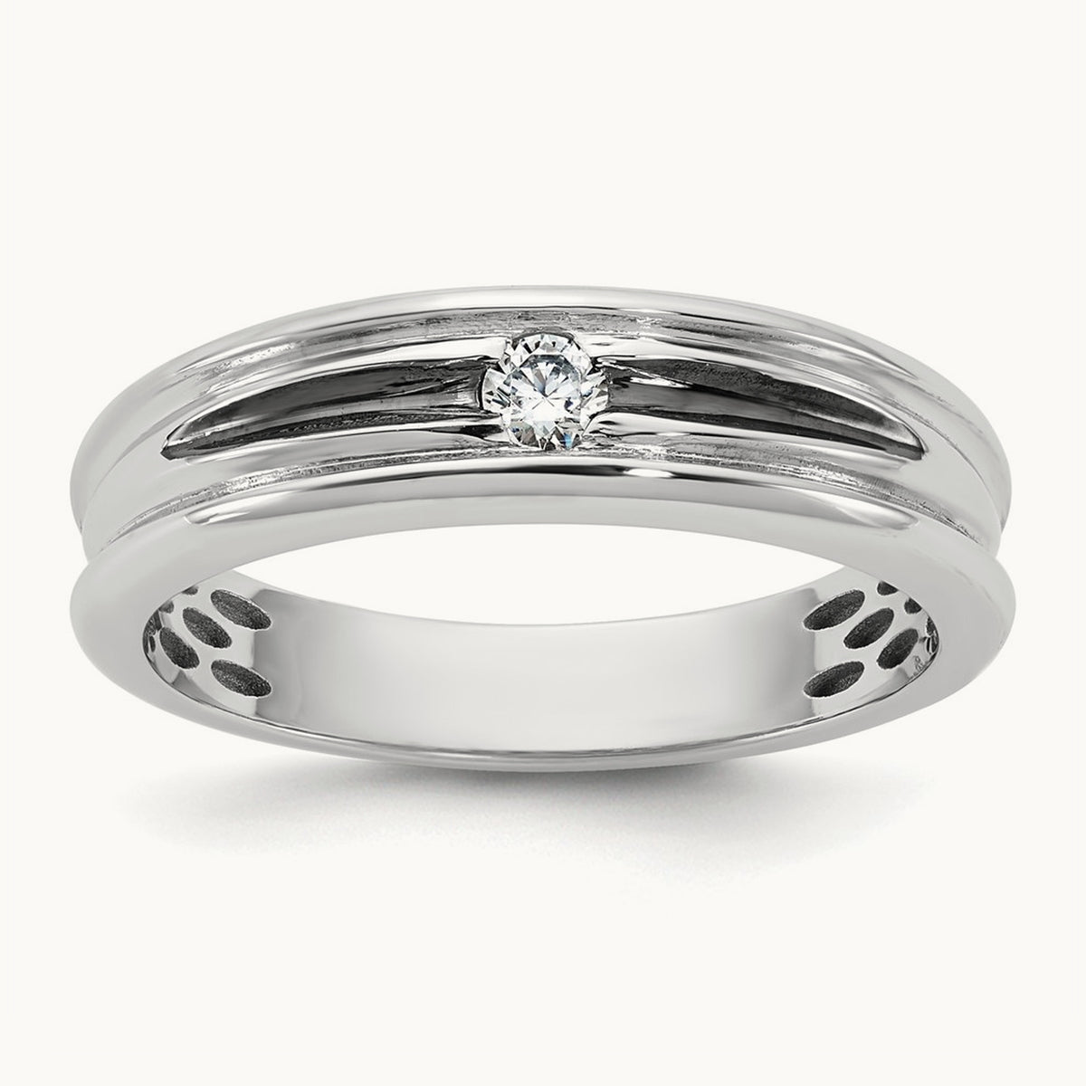 w/Black Rhodium IB Goodman Mens Complete 1/10ct Diamond Ring, 14K White Gold