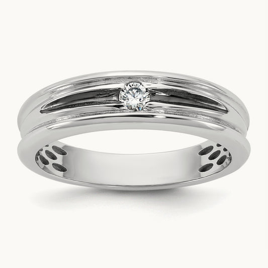 w/Black Rhodium IB Goodman Mens Complete 1/10ct Diamond Ring, 14K White Gold