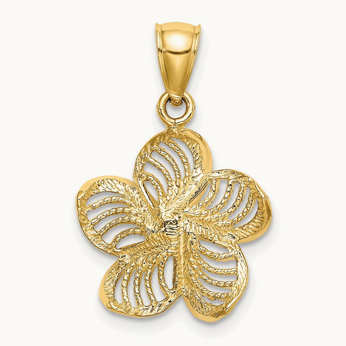Beaded and Polished Plumeria Flower Charm — 14K Yellow Gold