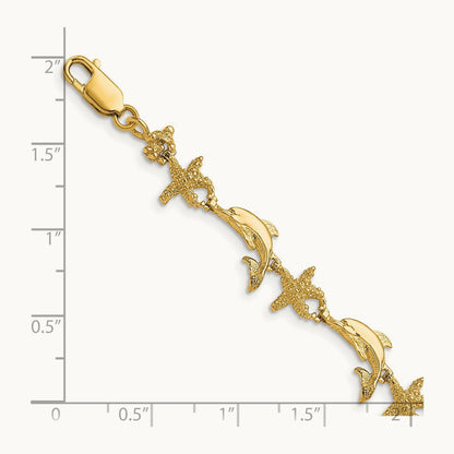Dolphin and Starfish Bracelet, 14K