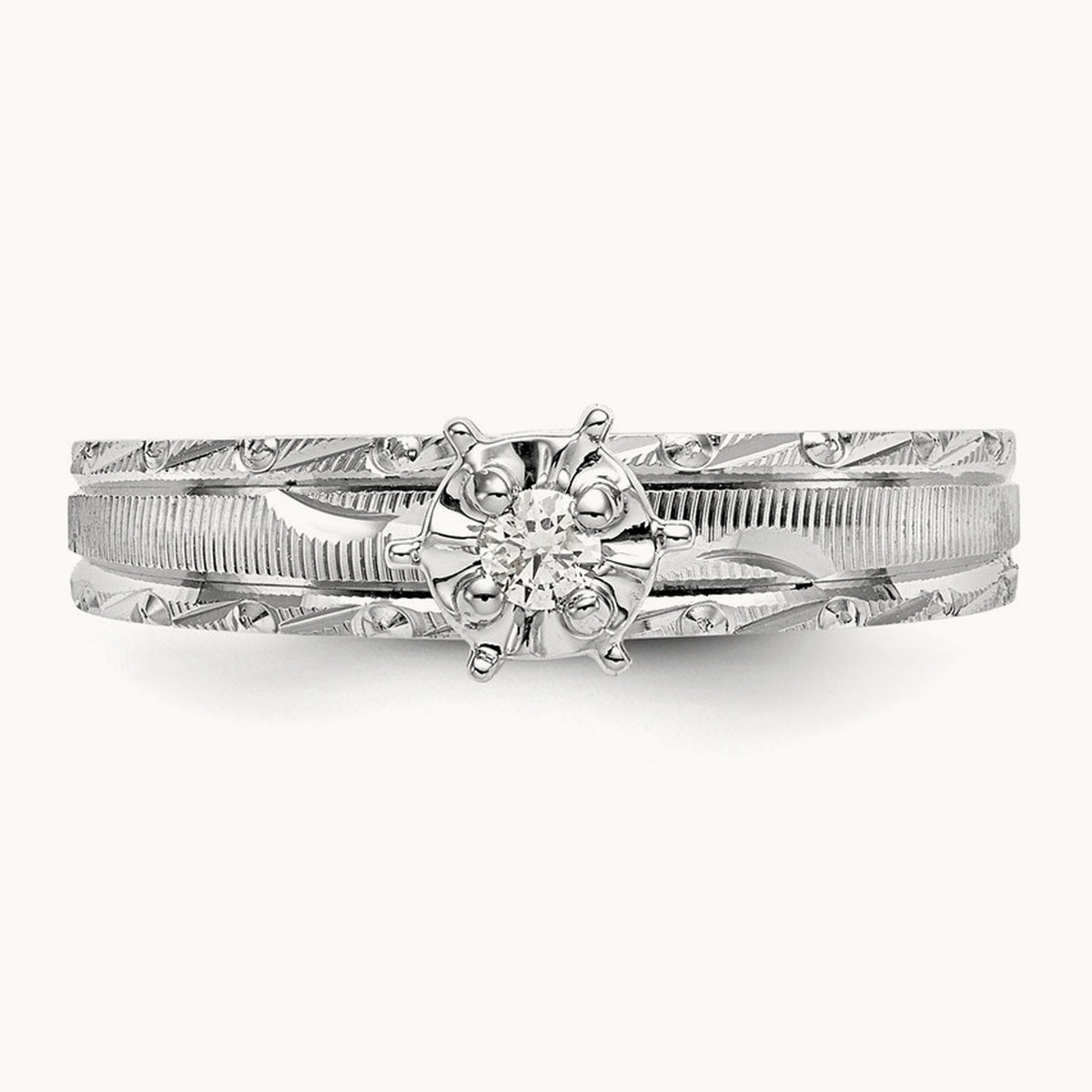 AA Quality Trio Complete Engagement Ring, 14K White Gold