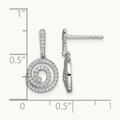 Circle Swirl Diamond Dangle Post Earrings, 14K White Gold