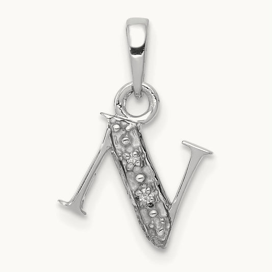 Rhodium-plated Diamond Letter N Initial Pendant, 14K White Gold
