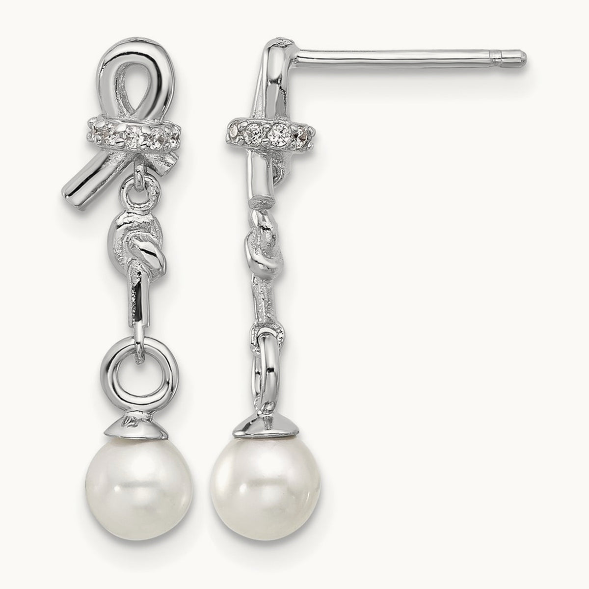 Cheryl M Rh-pltd CZ & Freshwater Cultured Pearl Post Dangle Earrings