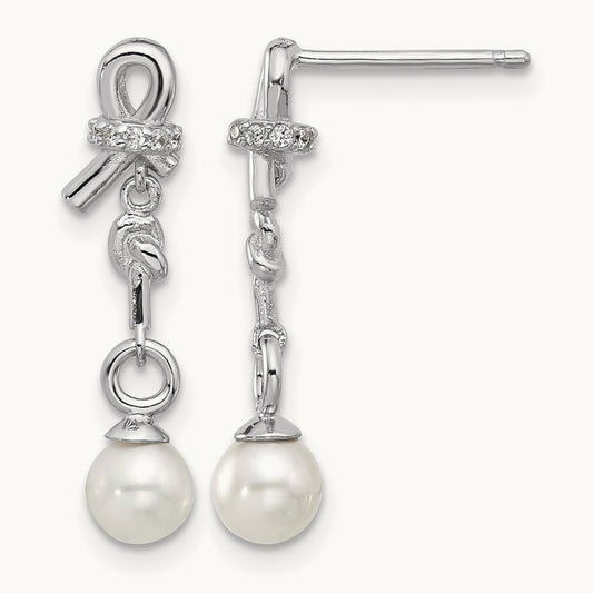 Cheryl M Rh-pltd CZ & Freshwater Cultured Pearl Post Dangle Earrings