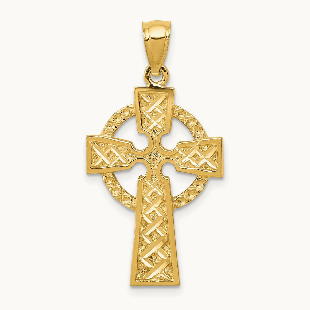 Diamond-cut Celtic Cross Pendant, 14K